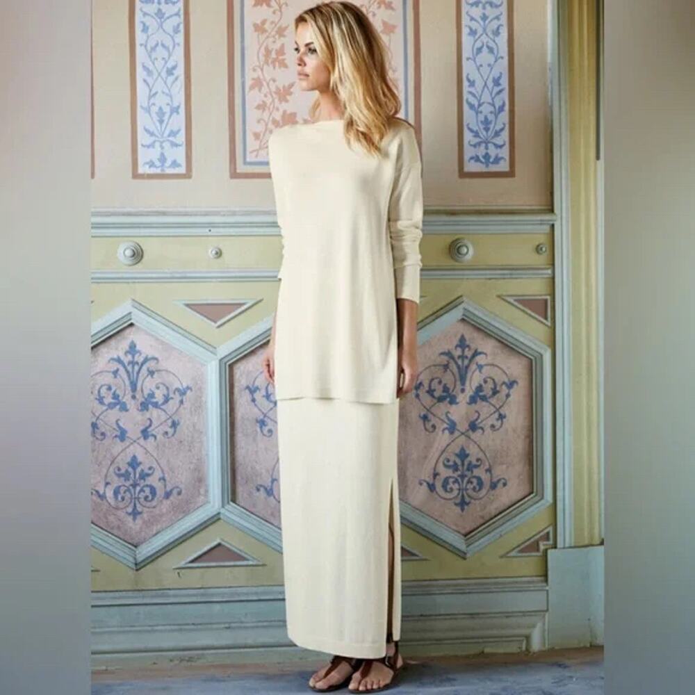 Peruvian Connection Dorsay Skirt Tunic 2pc Set *READ Cream Pima Cotton Maxi Sz S